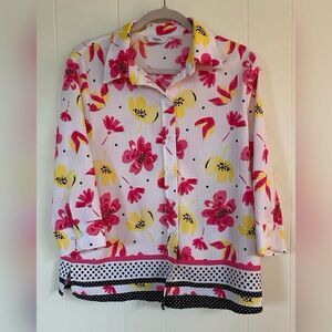 Alia Blouse Women’s 12P Pink Multicolor Floral Polka Dots Feminine
